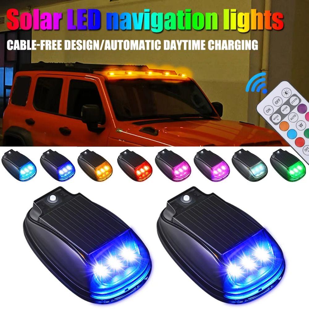 Waterproof Solar LED Flash Light RGB Roof Strobe Lights Truck Roof Warning Lights Car Roof