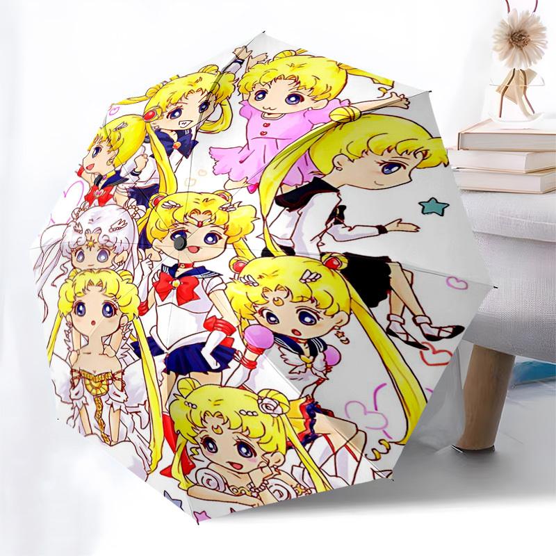 1pc Sailor Moon Chibi Characters Umbrella, Automatic Open with Foldable Design for Outdoor Use, Perfect Gift for Fans and Travelers.I005