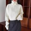 Half-zipper High Neck Solid Color High Waist Pullover Sweater Women's Short Fashion Melad Color Wear Knitted Tops Comfortable and Versatile