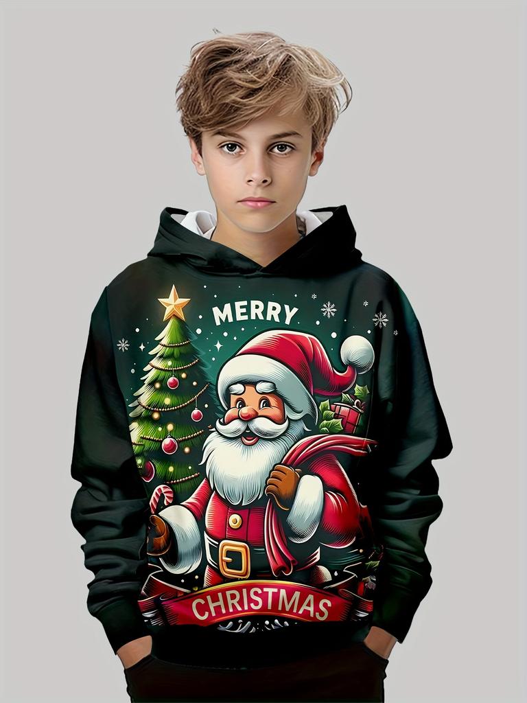 Kids Clothes Funny Christmas Hoodies Reindeer Santa Claus Long Sleeve Thin Sweatshirt for Boys Girls Xmas Gift for Children Top