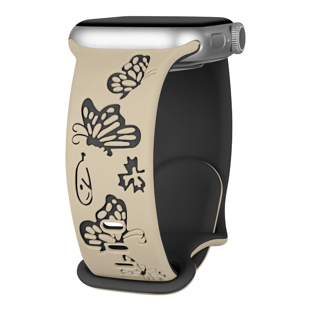 Гравированный ремешок для Apple Watch Band 45мм 44мм 42мм 41мм 40мм 49мм 46мм Силиконовый Correa Браслет Серия 10 8 9 7 SE 6 5 4 Ultra 2