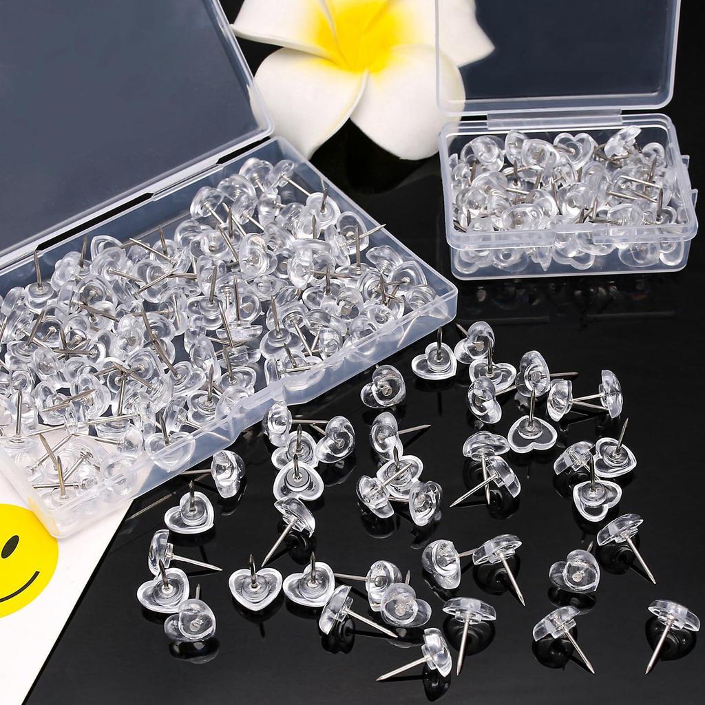 120 Transparent Heart Push Pins for Office, Posters, Postcards, and Corkboard Decorations