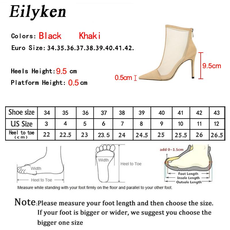 Fashion Eilyken Spring Autumn Sexy Mesh Women Ankle Boots Pointed Toe Fashion Zip Ladies Party Stiletto High Heels Shoes Size 34-40