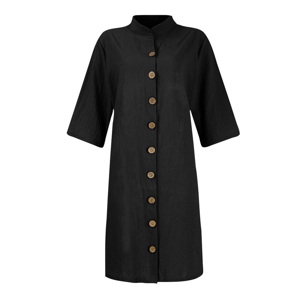 Женское платье с рубашкой и рукавами миди, однотонные повседневные платья