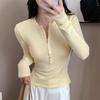 Women S Long Sleeve Knit Top Half Button Henley Neck Slim Fit Base Layer