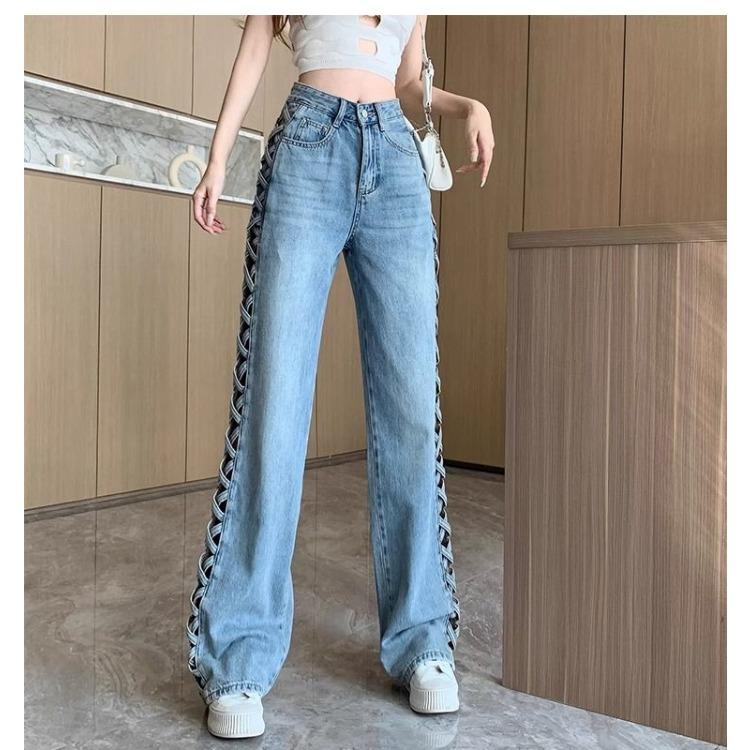 Fashionable Side Hollow High Waist Wide Leg Jeans with Loose Design for Women In Summer