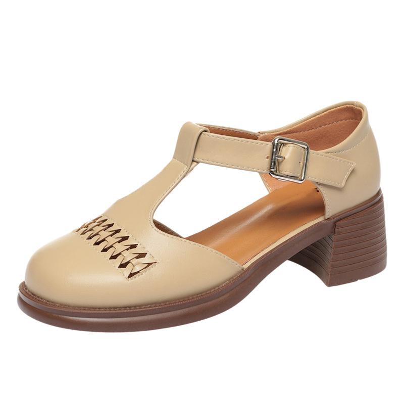 Модные женские сандалии на лето, одинарная обувь с Т-образной застежкой, плетеные туфли-клетка из свиной кожи с открытым носком, римские туфли, элегантные и удобные