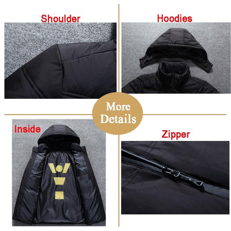 Outdooor Men Down Jacket White Duck Down Thick Warm Hooded Casual Coat Detachable Hat Solid Color Outerwear