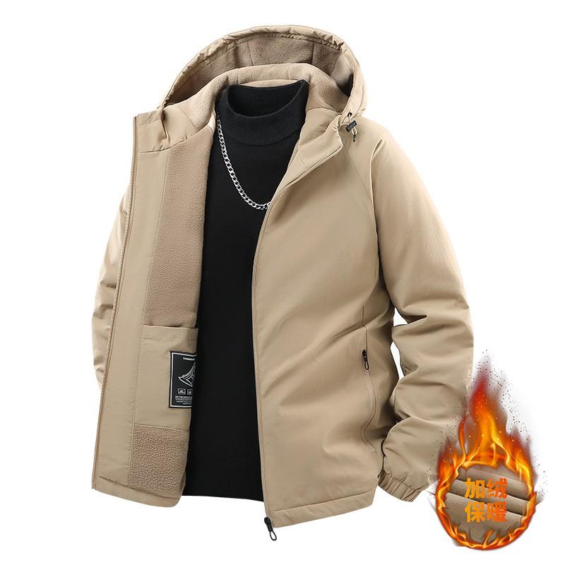 Mens Winter Hooded Jacket Thick Fleece Lined Casual Loose Trendy Coat Middle Aged
