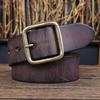 Belt Men'S Genuine Leather Copper Buckle Handmade First Layer Pure Cowhide Retro Versatile Trendy Young People Pin Buckle Soft Jeans Belt