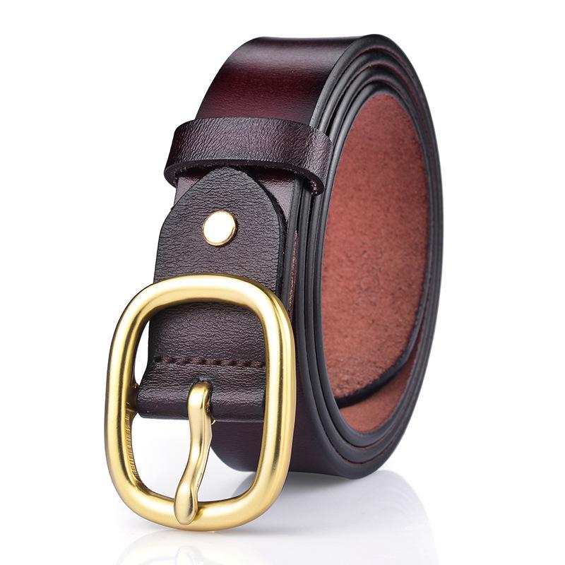 Women'S Leather Pin Buckle Belt, Two-Layer Cowhide Silver Buckle Belt, Casual Matching, Jeans Belt Trendy