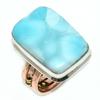 Двухцветное подарочное кольцо из чистого серебра 925 пробы с натуральным драгоценным камнем Ларимар S.7 B5O02