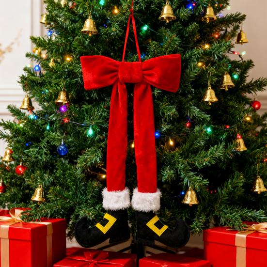 Рождественский эльф, нога, украшение, 14 дюймов, красная плюшевая нога эльфа, подвесное украшение с бархатным бантом для рождественской елки, венка, двери, стены, праздничного декора