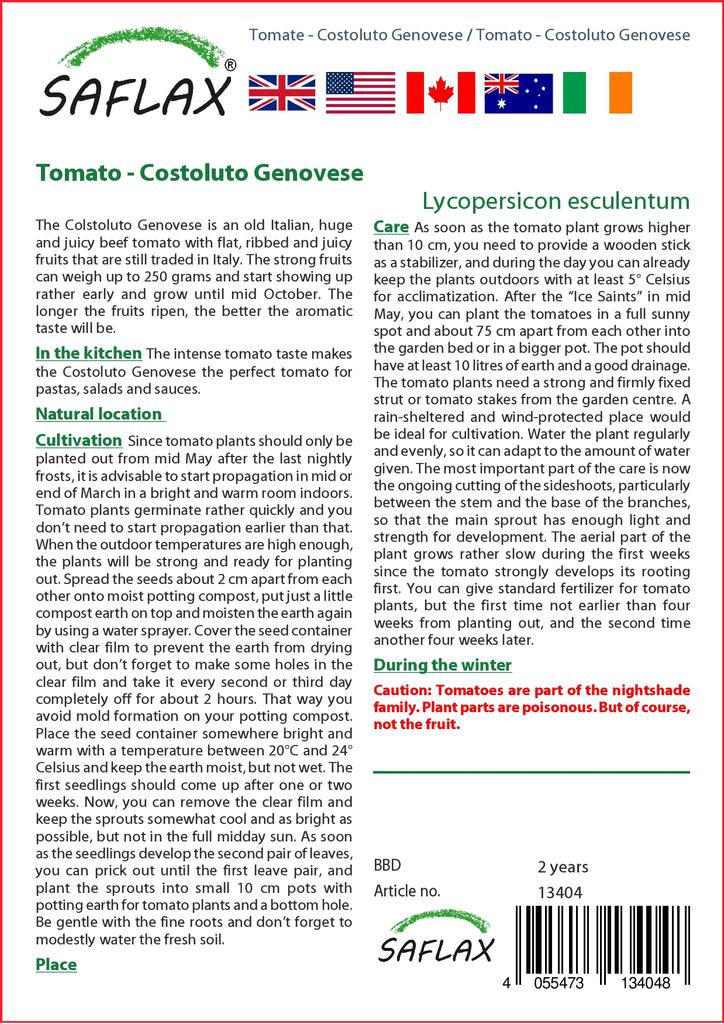SAFLAX Garden in the Bag - Помидор - Costoluto Genovese - 10 семян - С субстратом в подходящем пакете-стойке - Lycopersicon esculentum