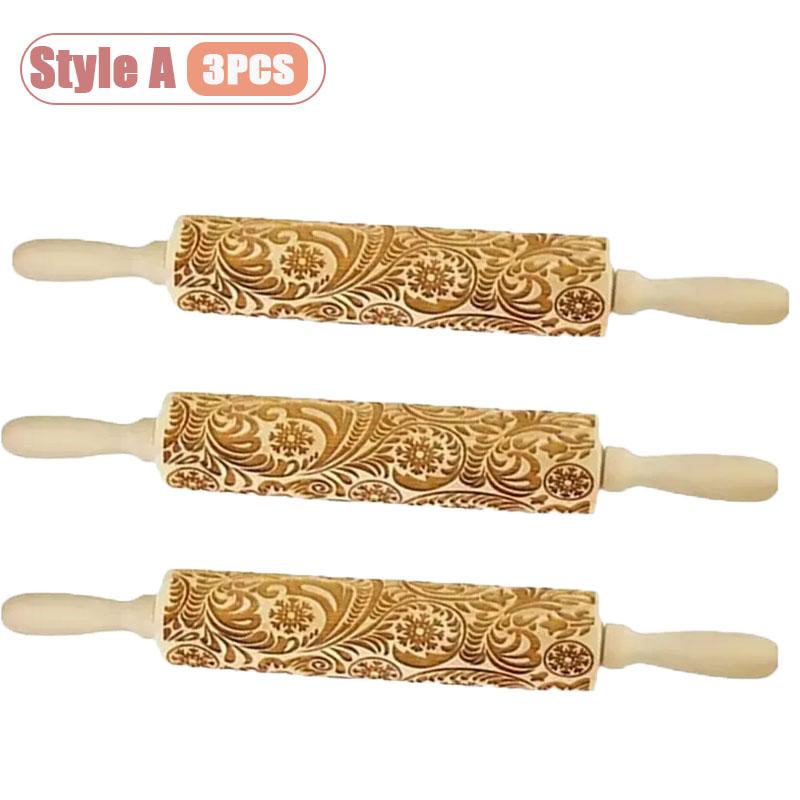 Embossed Snowflake Rolling Pin Christmas Baking Tool Cookie Dough Fondant Pattern Kitchen Accessory Christmas Gift for Baking