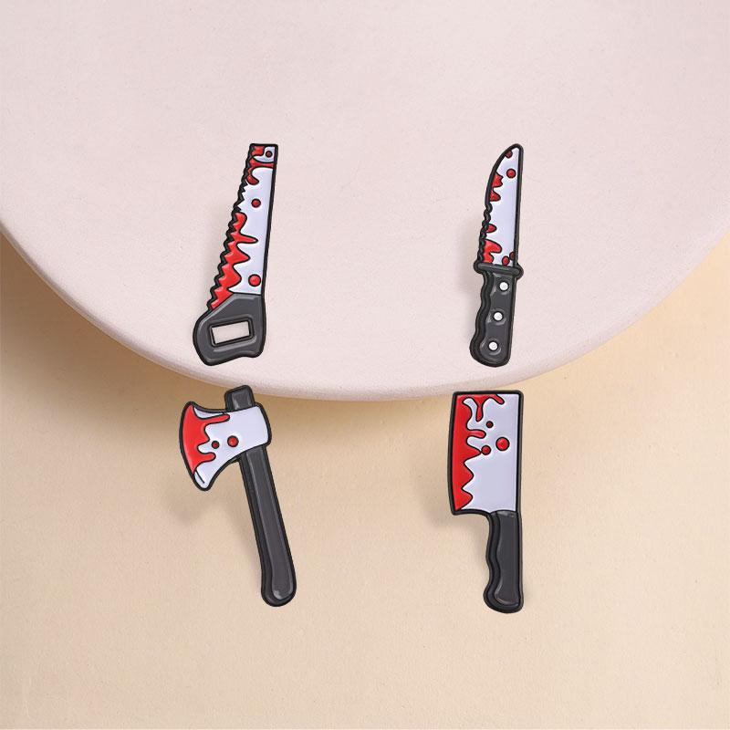 Halloween Knife Axe Badges Horror Bloody Cleaver Saw Enamel Pin Creepy Backpack Brooch Spooky Gothic Accessories