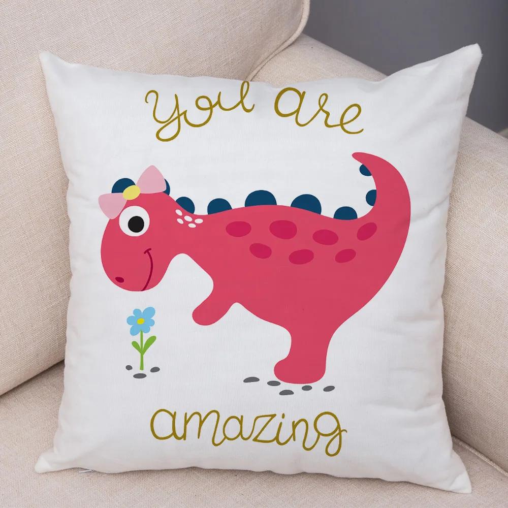 Милая наволочка на подушку с динозавром юрского периода, декоративная мультяшная наволочка с животным, для детской комнаты, дивана