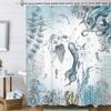 Mermaid Shower Curtain Marine Octopus Coral Reef Fish Shell Jellyfish Theme Waterproof Fabric Bathroom Curtain with 12PCS Hook,