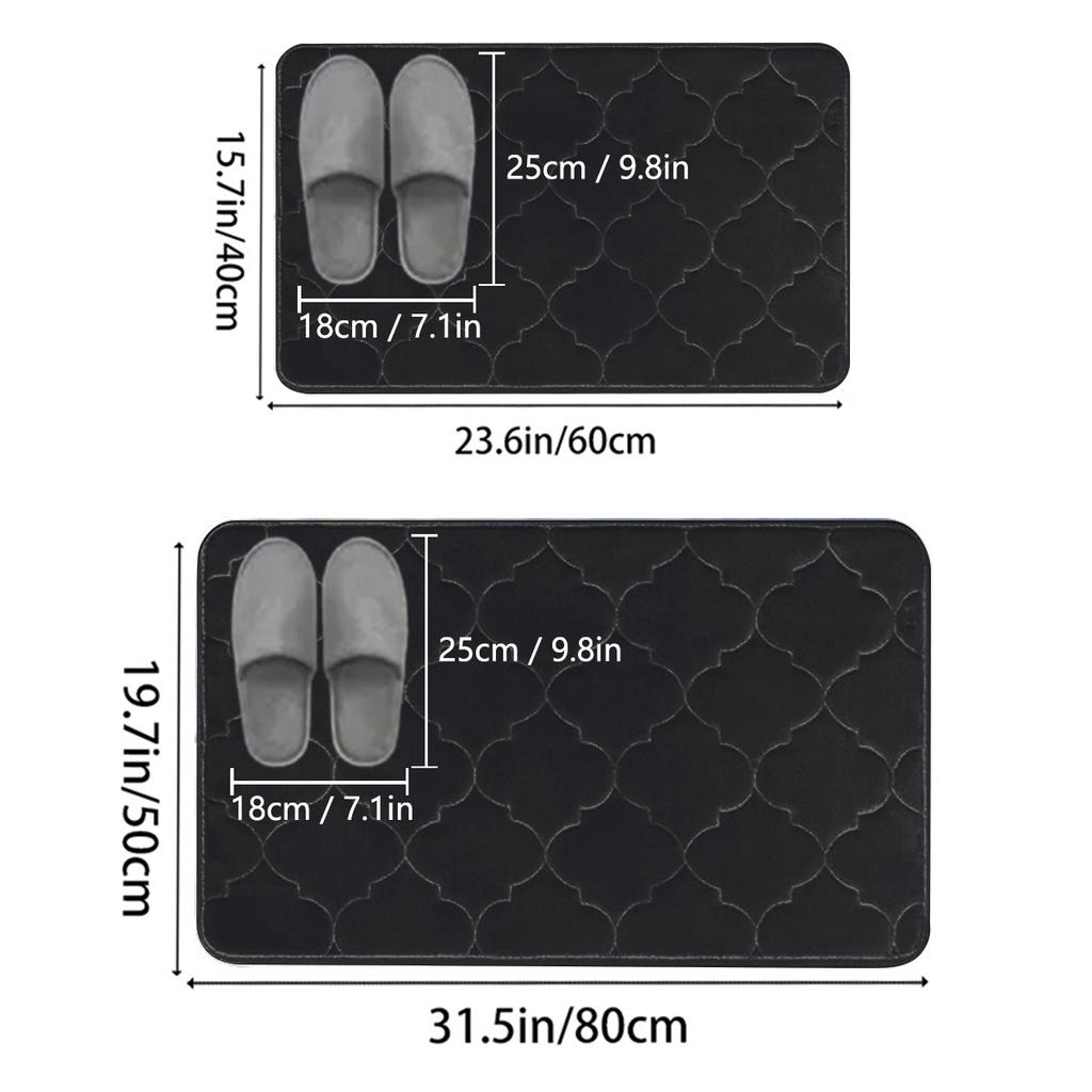 2 Pieces of Embossed Flannel Bathroom Absorbent Floor Mats 2-piece Set Furry Shower Room Non-slip Floor Mats Home Entrance Mats