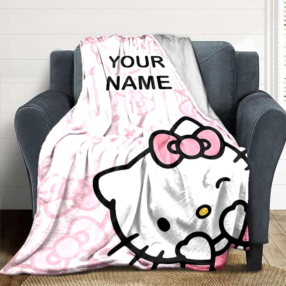 Customizable HelloKitty9 Throw Blanket – Personalized Name, All-Season Cozy Snug Blanket, Machine Washable, Personalized Blanket