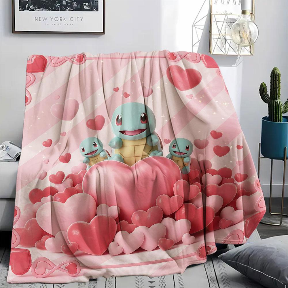 1Pc Love Pokemon Print Flannel Blanket, High quality Comfortable for All Seasons, Home Decor, Warmth and Comfort, Perfect for Christmas Gifts