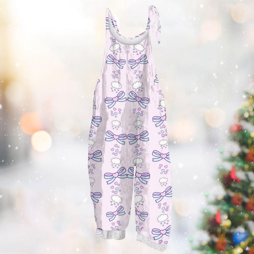 Женский комбинезон с карнавальным принтом, свободный, винтажный, на бретелях, хлопок, лен