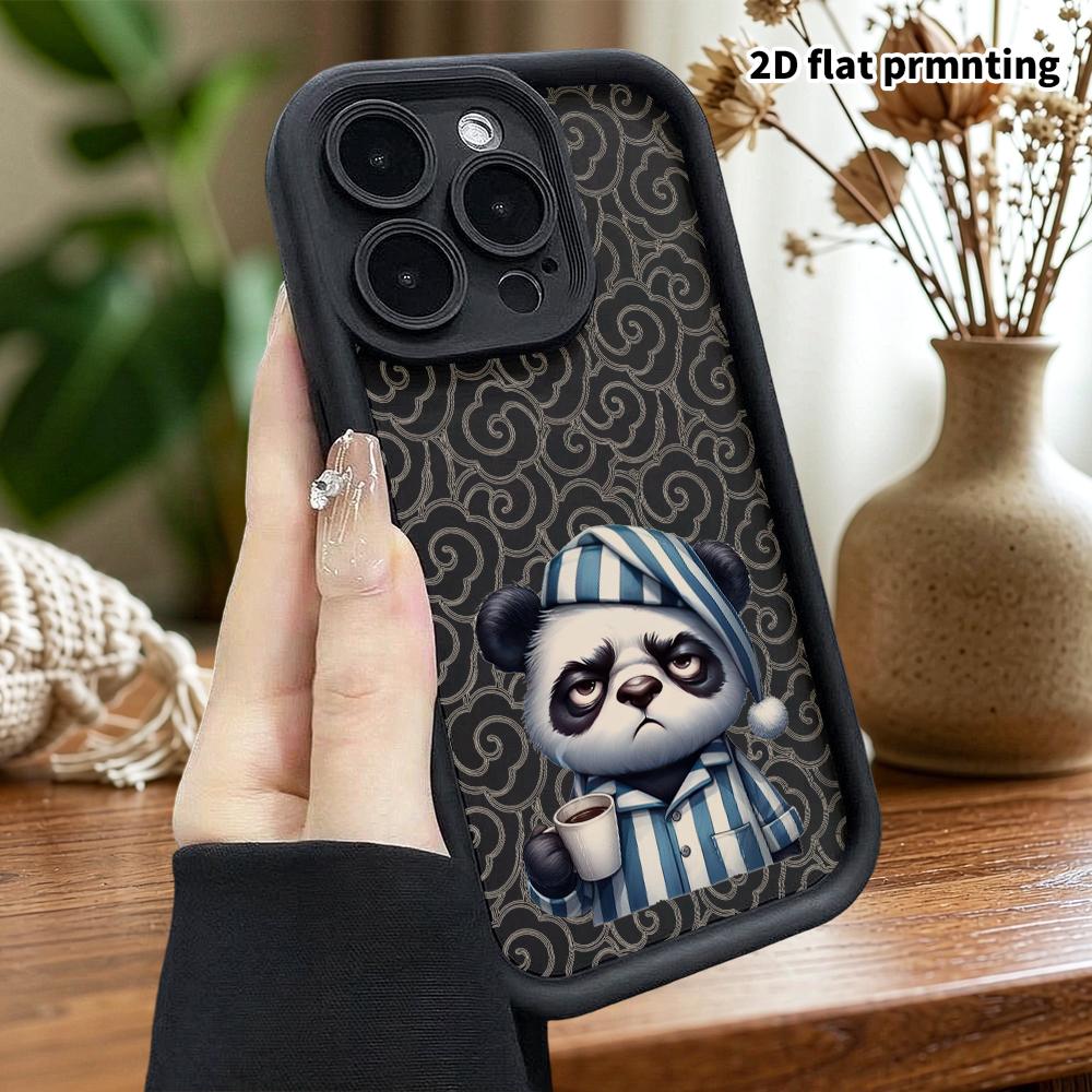 Phone case: 2D flat design suitable for iPhone 18 17 16 15 14 13 Pro tiered protective case, Pajama Panda, Christmas and Halloween gifts