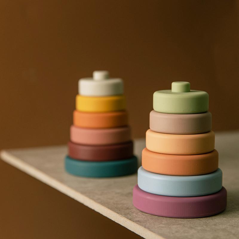 6 шт. Детские игрушки Мягкие строительные блоки Силиконовые штабелируемые блоки Круглая форма Силиконовые строительные игрушки Резиновые прорезыватели для зубов Игрушка Монтессори