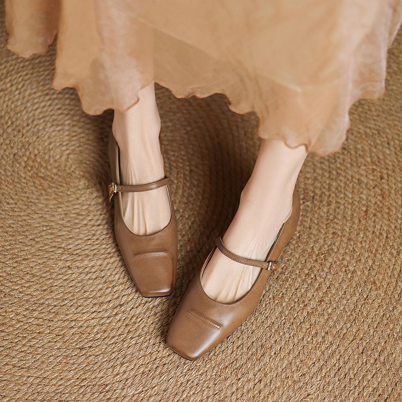 Krazing Pot Cow Skin Spring Summer Size 41 Low Heels Women Square Toe Shallow Pumps