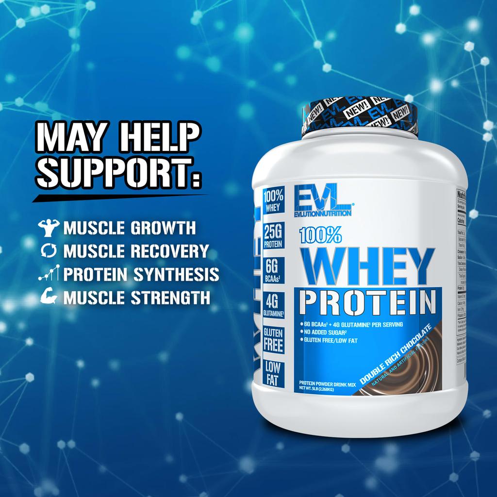 EVLution Nutrition 100% Whey Protein, Double Rich Chocolate, 5 Lbs (2.268 Kg)