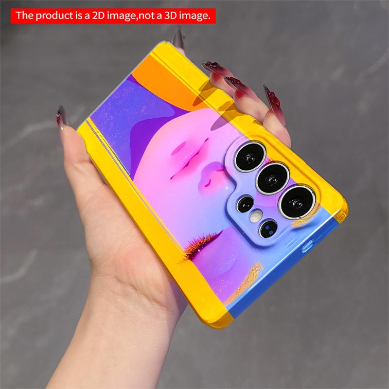2DFlat Samsung phone case Vibrant Purple & Yellow Dreamy Face Art Phone Case Applicable to Galaxy S22 S23 S24 S25ULTRA S26 A12 A13 A14 A15 A16
