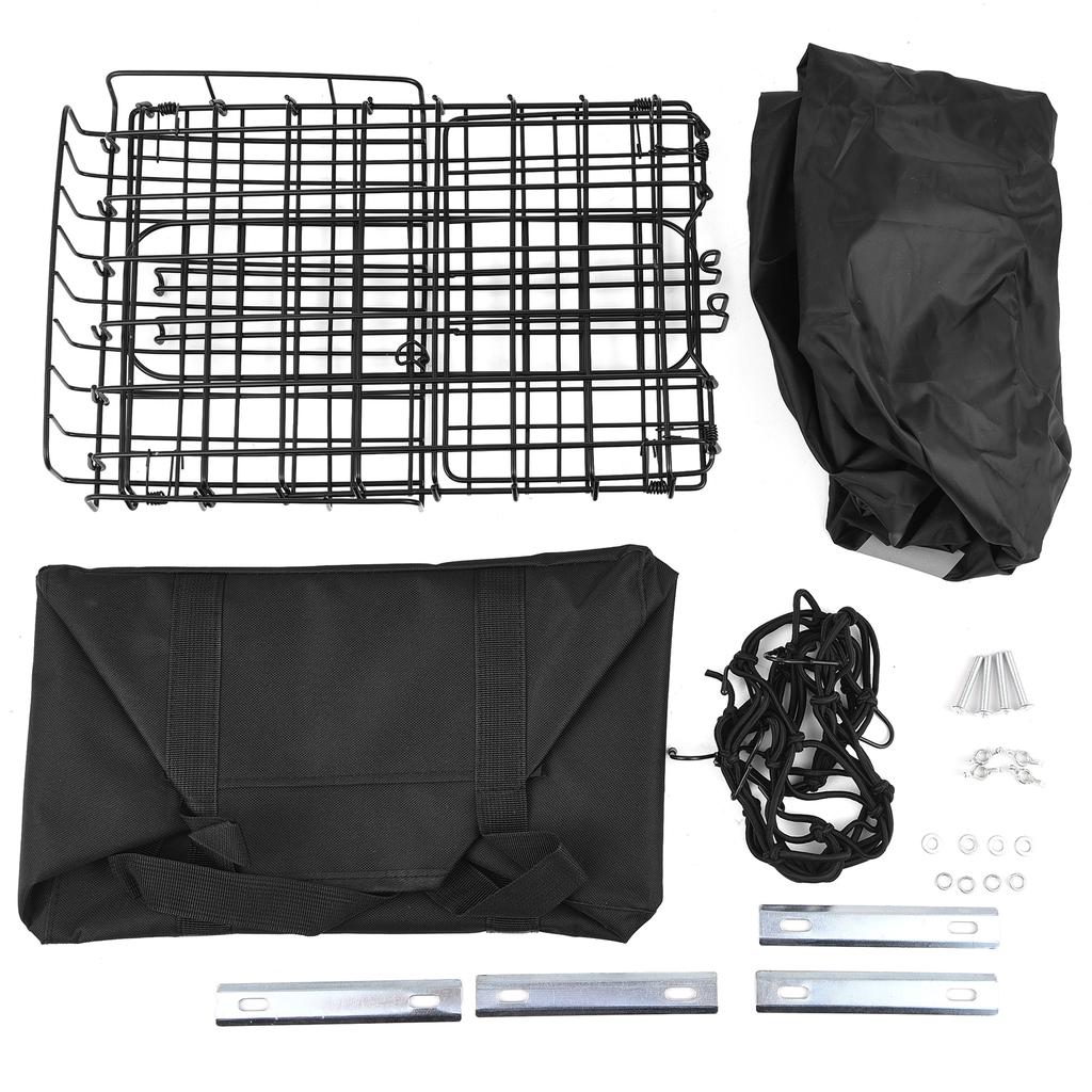 Folding Rear Bike Basket 60L with Removable Liner Bag Rain Cover Net Bag Quick Release Metal for Car