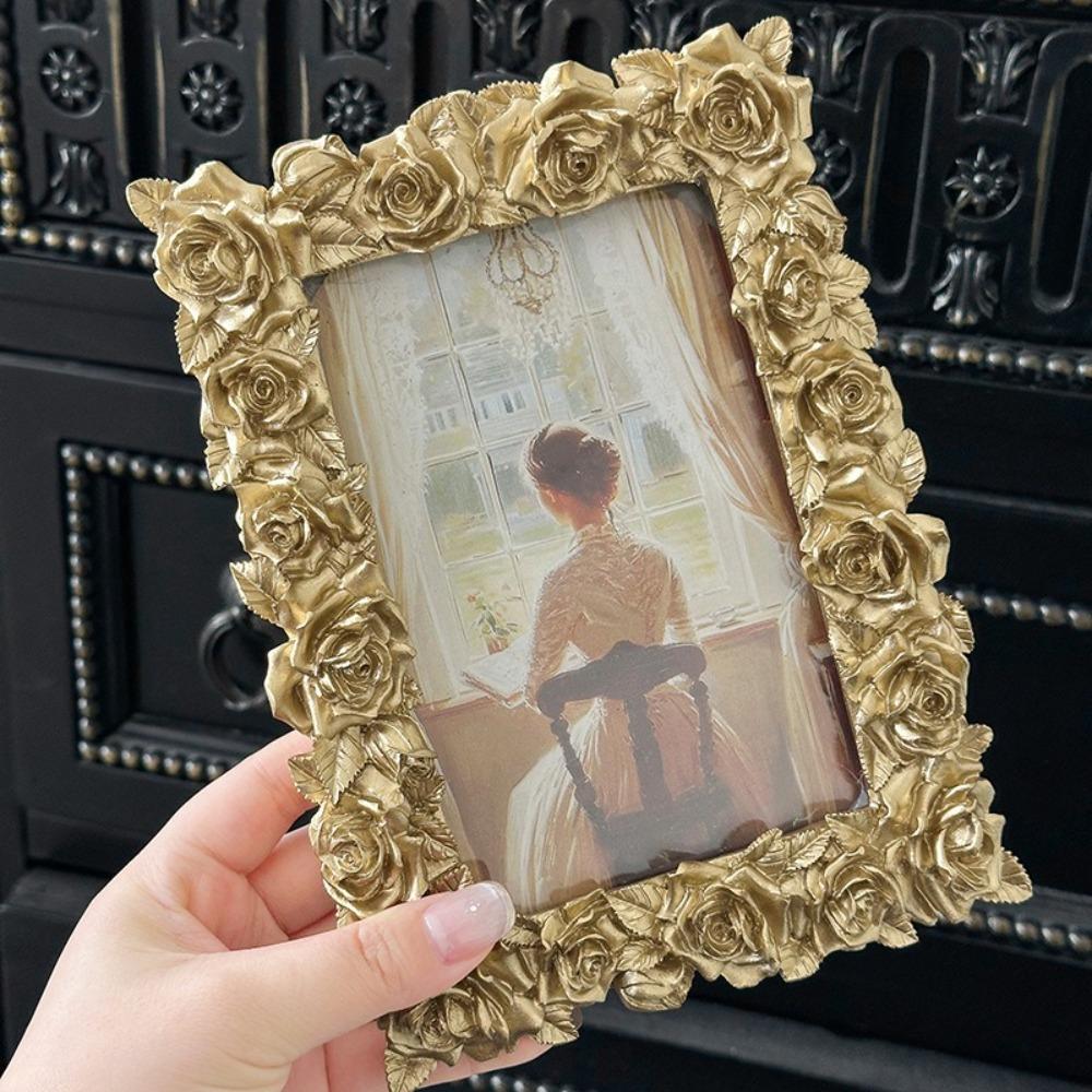 European Style Rose Edged Picture Frame 5/6/7 Inch Gold Photo Frame Rectangular Romantic Gift Photo Props Frame Ornaments