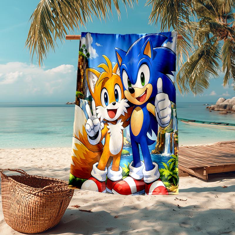 Ultra-Soft Beach Towel with Sonic Theme,Ideal for Pool - Camping, Diving - Perfect Travel Essential, Vibrant Beach Towel.