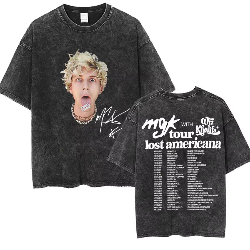 Vintage Washed Machine Gun Kelly T Shirt MGK Lost Americana Tour Fans Tshirts Men Women Punk Gothic Hip Hop Oversized Tees