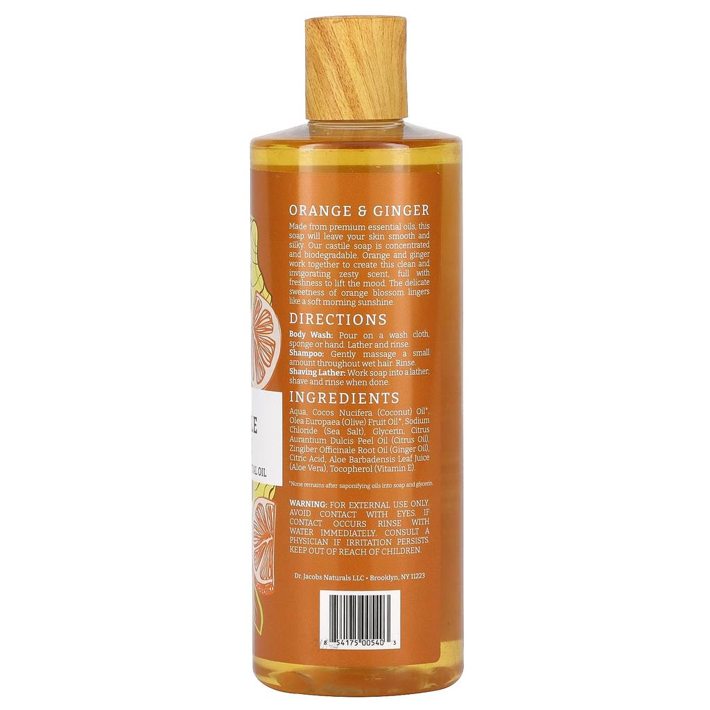 Доктор. Jacobs Naturals, Botanical Rich Castle, гель для душа, эфирное масло апельсина и имбиря, 16 унций (473 мл)