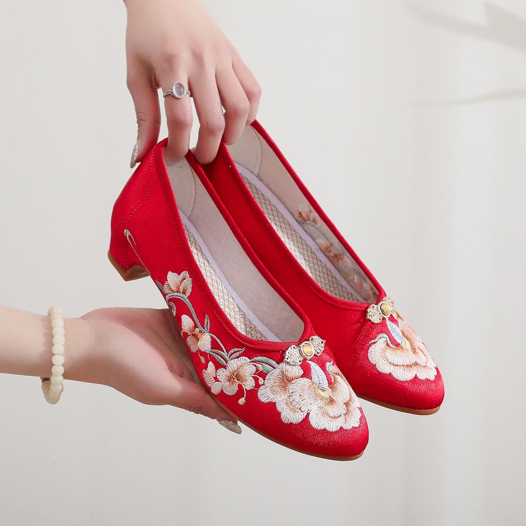 [Rouya] 2025 Spring New Old Beijing Cloth Shoes Simple Temperament Cheongsam Single Shoes Ethnic Style Embroidered Shoes