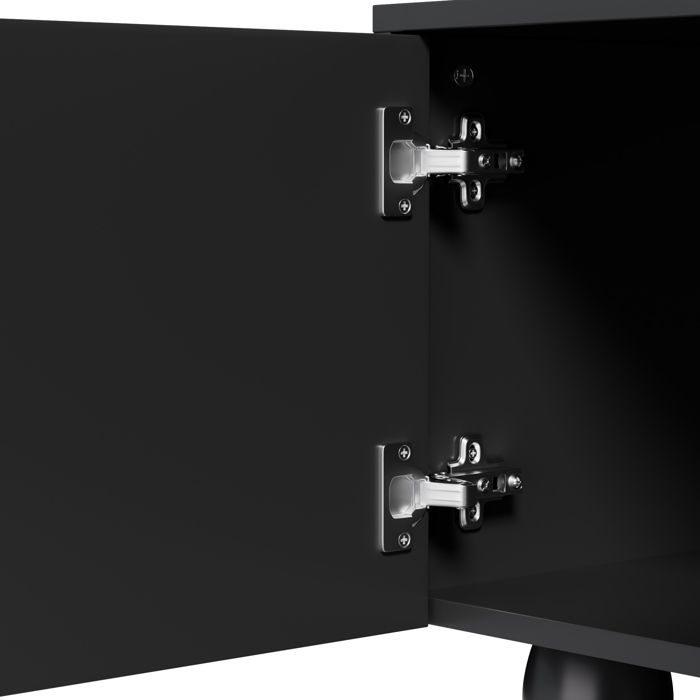 Meuble TV - MODERNLUXE - 180x40x42 cm - 2 tiroirs, 4 portes - Pieds bois massif - Noir