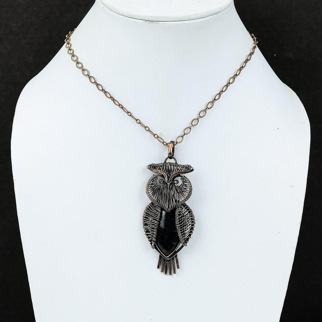 Подвеска из яшмы Пикассо, подвеска из драгоценного камня, обернутая медной проволокой, подвеска ручной работы в виде совы, ювелирные изделия из яшмы Пикассо, подарок на годовщину, ювелирные изделия из медной проволоки