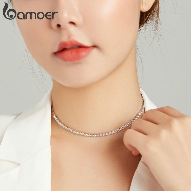 Bamoer 925 Sterling Silver Glittering Clavicle Chain for Women Adjustable 17.3 Inches Chain Necklaces