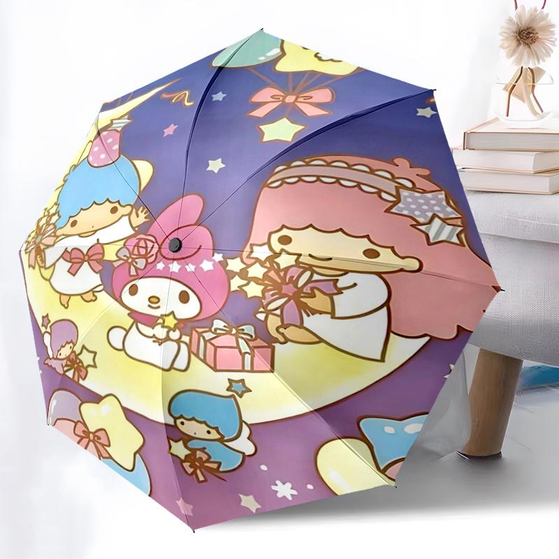 1pc My Melody & Little Twin Stars Festival Gift Umbrella - Automatic Opening/Closing, Portable 3-Fold Design, 8-Rib Iron Frame Outdoor Umbrella for Fa