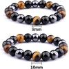 8/10 мм тигровый глаз, гематит и черный обсидиан, браслет из бисера, мужская мода, браслет из натурального камня, ювелирные изделия, подарочные браслеты для женщин на Хэллоуин