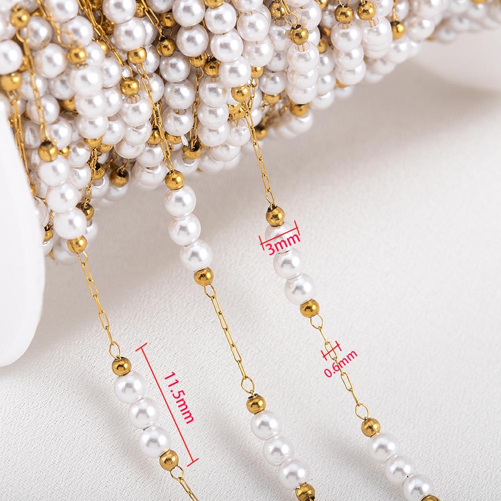 1 Meter Stainless Steel 3mm Gold Beaded Stone Pearls Chains for DIY Jewelry Findings Necklace Bracelet Supplies Earrings Making