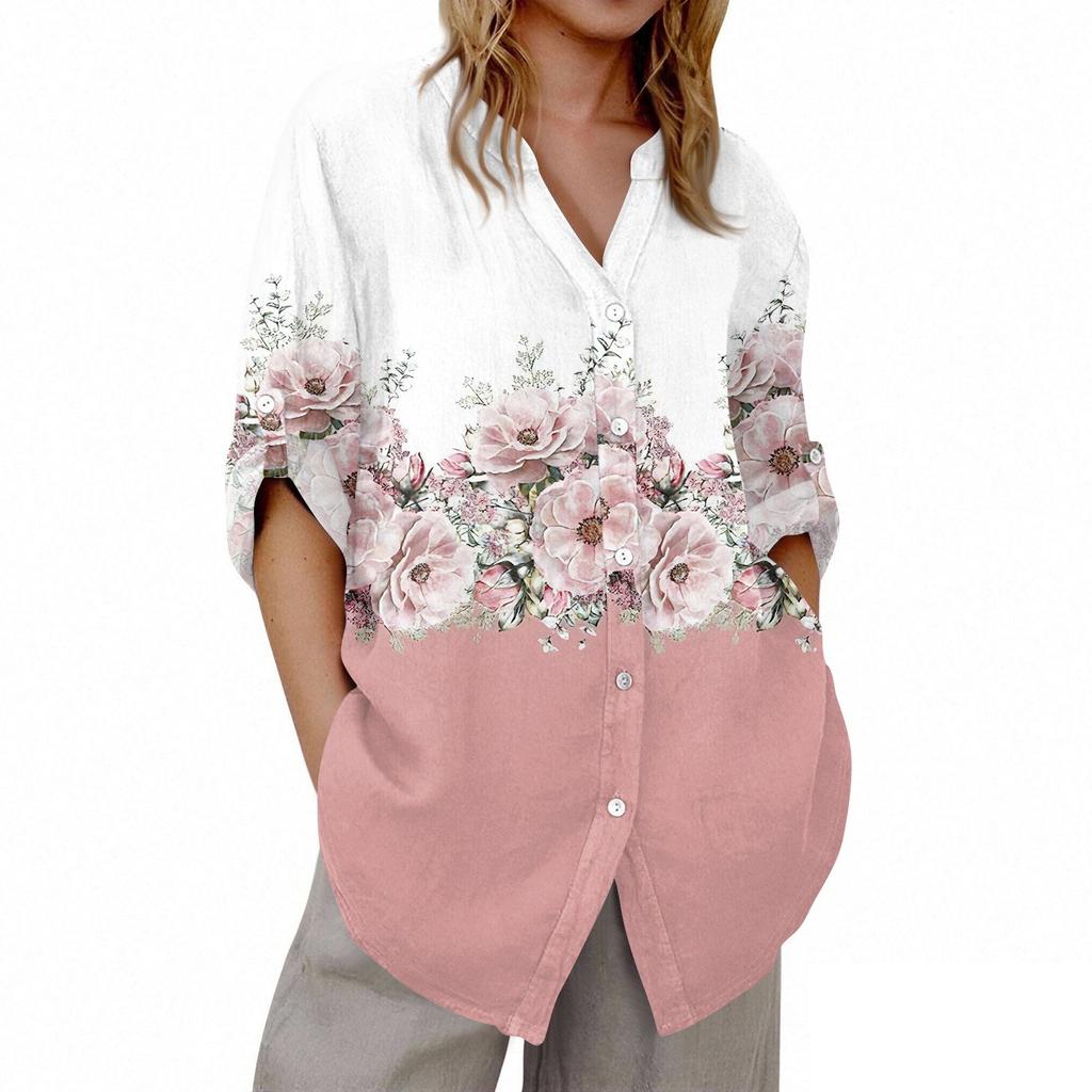 Женский кардиган с V-образным вырезом и рукавом 3/4 с принтом