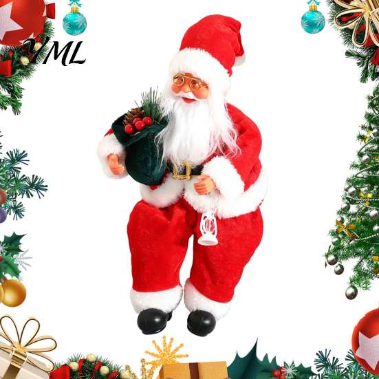 Winter Holiday Home Decor Plush Santa Claus Figurine, 11.81 Inch Christmas Sitting Fabric Shelf Sitter Doll for Decoration And Festive Scene