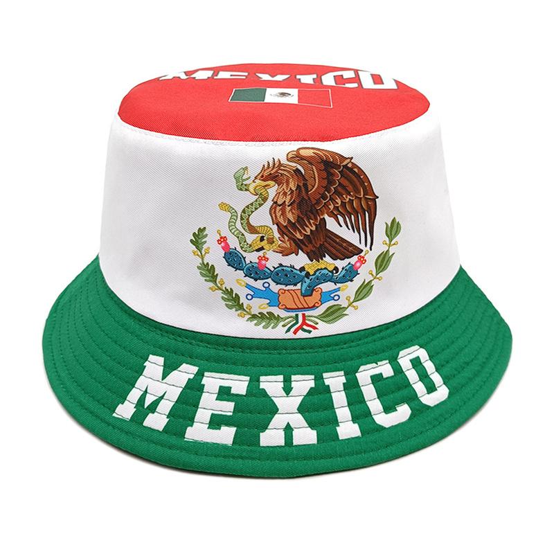 Fashionable Unisex Double Side Fishing Caps Outdoor Mexico Flag Bucket Hat Reversible
