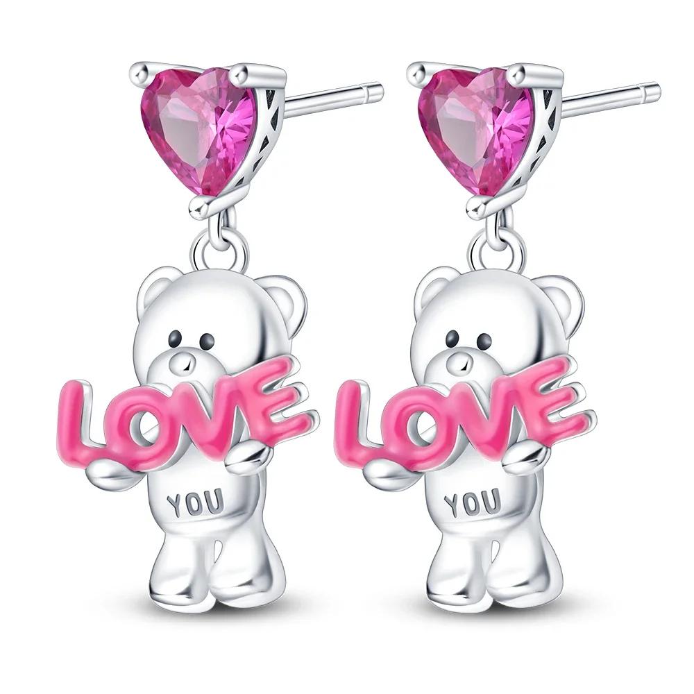 Pink Series 925 Silver Romantic Flower Butterfly Unicorn Tulip Geometry Earrings Boutique Jewelry Gifts