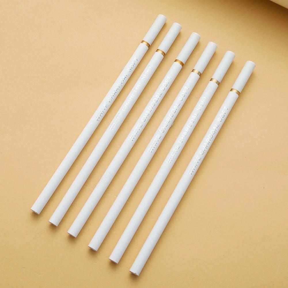 6 шт./компл., белые угольные карандаши, набор для рисования, профессиональные белые карандаши для эскизов, меловые карандаши для рисования, меловые карандаши для начинающих