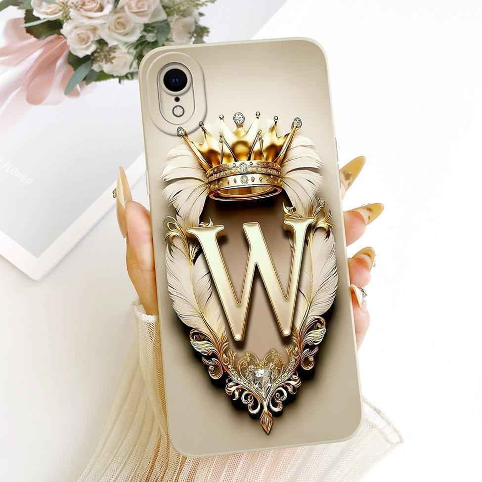 Для iPhone XR Чехол Cover Роскошный Буквы от A до Z Крутая Корона 2D Расписной Силиконовый Корпус Телефона A2107 A2108 A2105 A2106 A1984