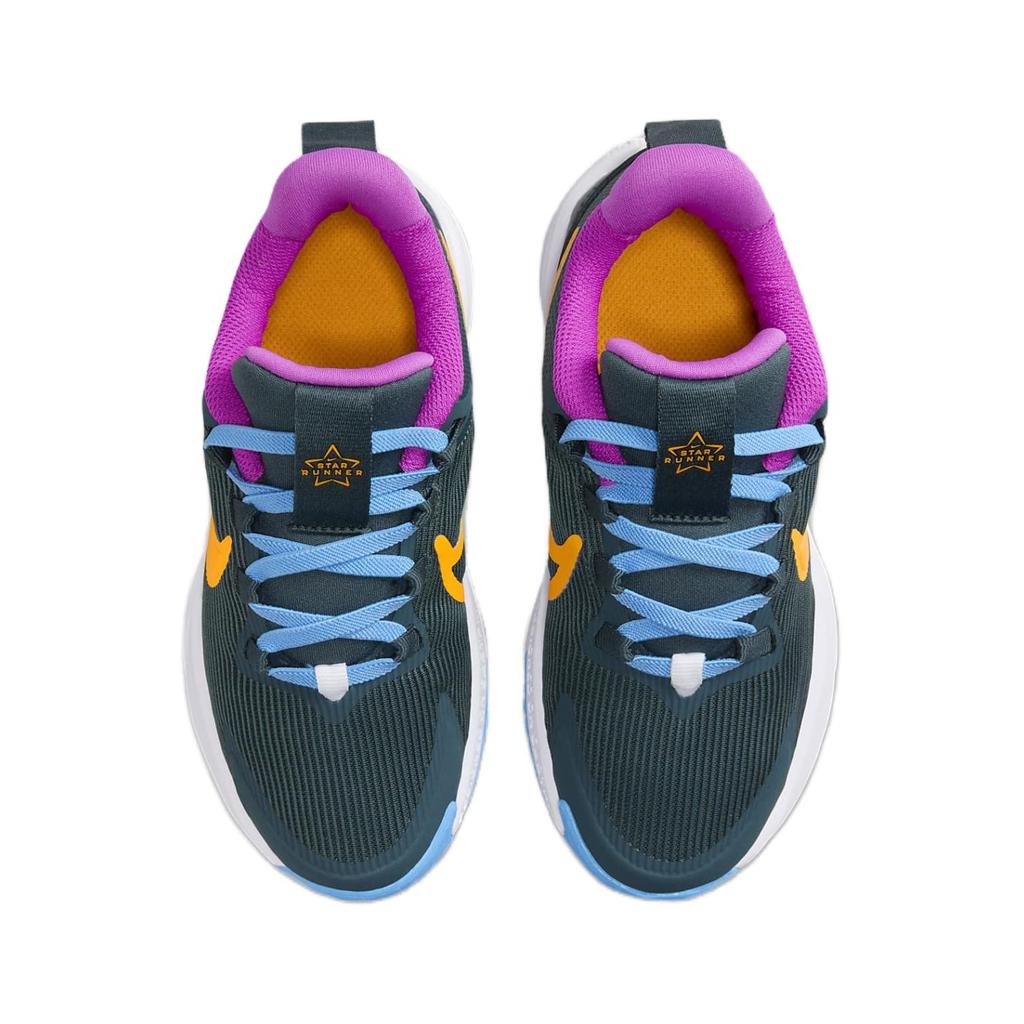 Nike Star Runner 4 Удобные Простые Амортизирующие Прочные Низкие Детские Кроссовки для Бега Детские Кроссовки для Бега Зеленый Фиолетовый DX7614-300